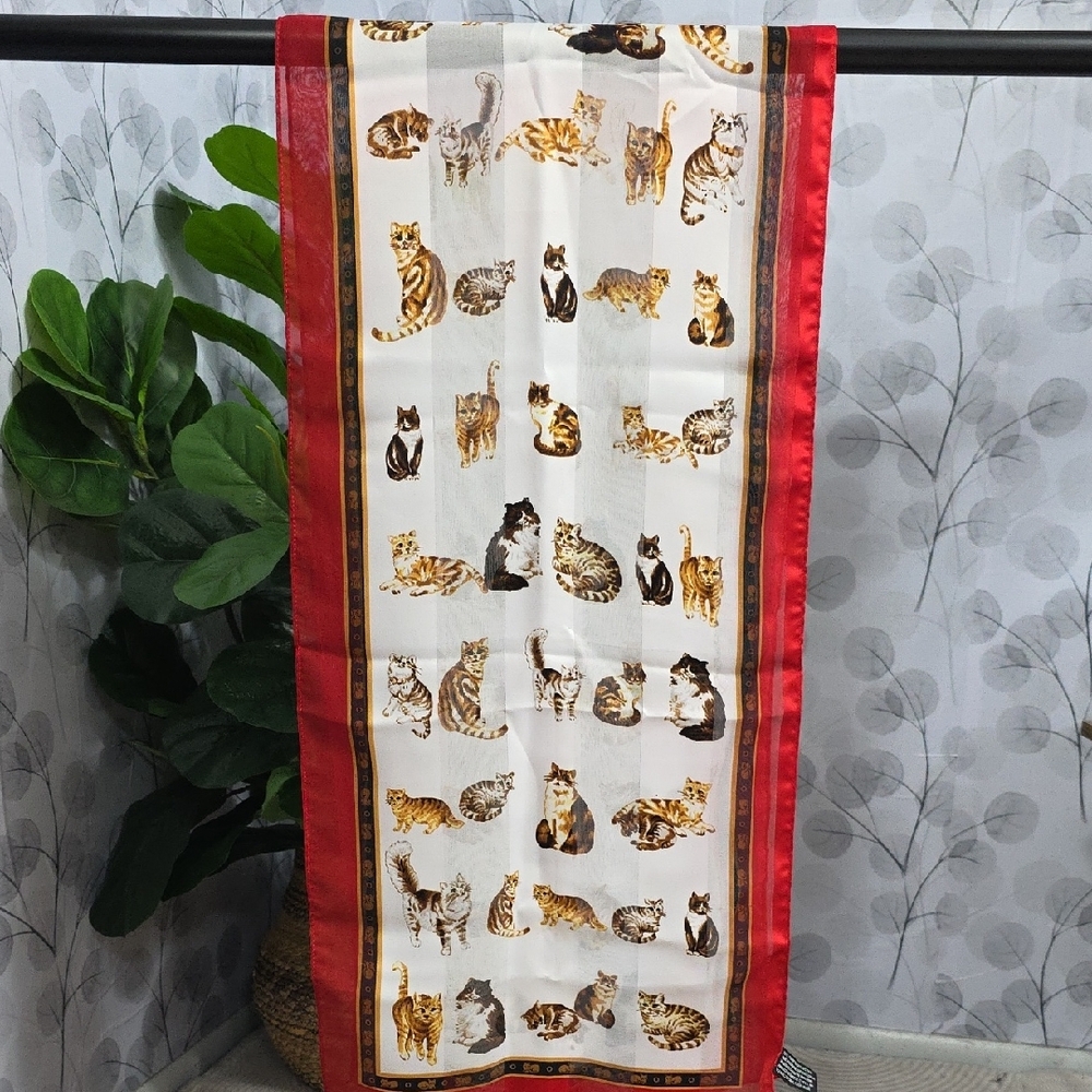 Vintage Multi-Cat Print Rectangular Scarf - image 2
